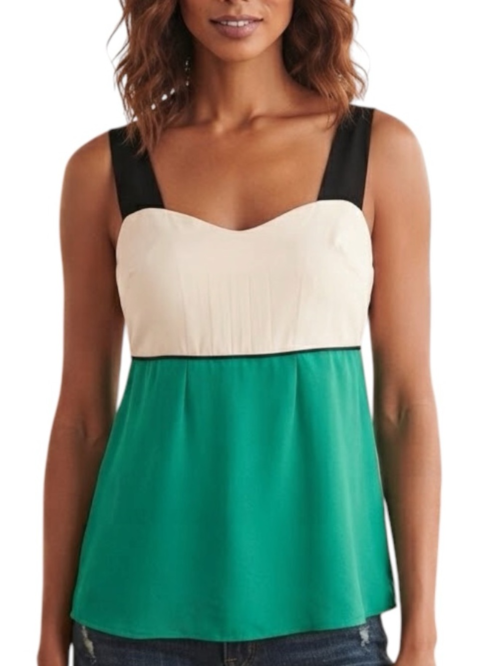 OASIS Jade Green Ivory Colorblock Pleated Tie Back Tank Top 6